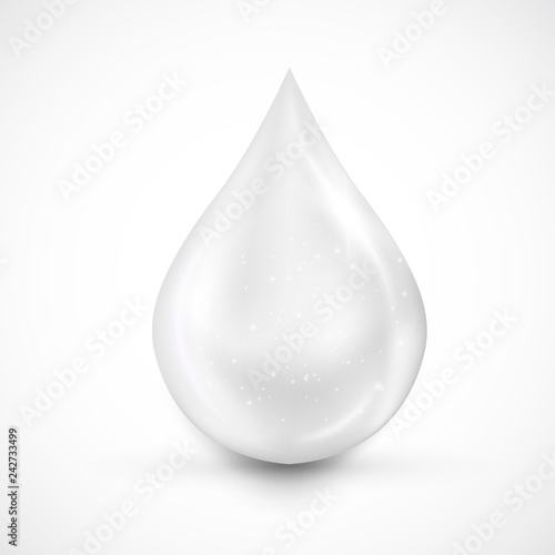 Milk, dairy product white drop or cream beauty product isolated on white. Vector realistic decorative drawing for ads posters, labels. Shiny liquid close up icon, skin care essence symbol.