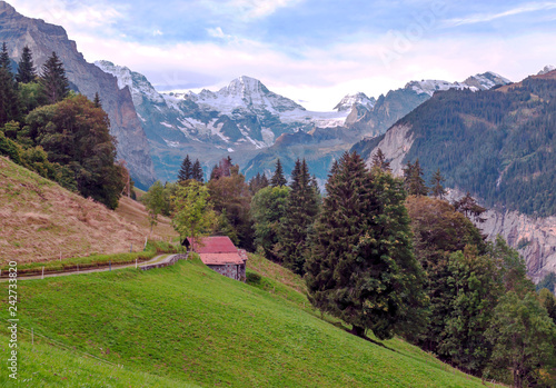 Murren mountains in Switzerland on a cloudy day