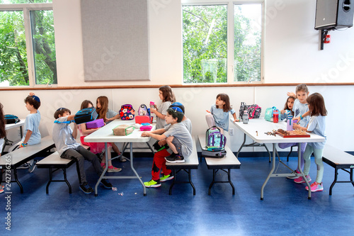Children in school cafeteria