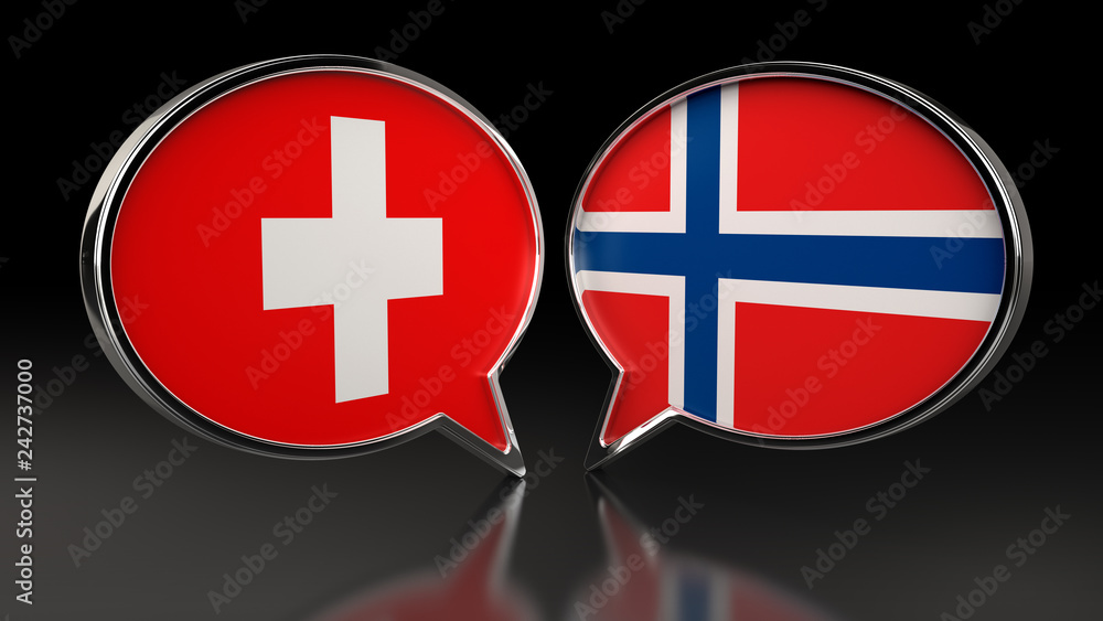 Obraz premium Switzerland and Norway flags with Speech Bubbles. 3D illustration