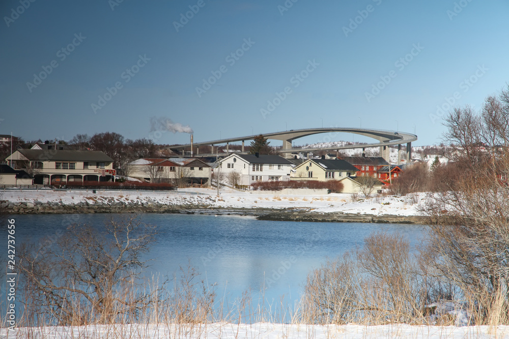 Brønnøysund bridge in winter time, Nordland county