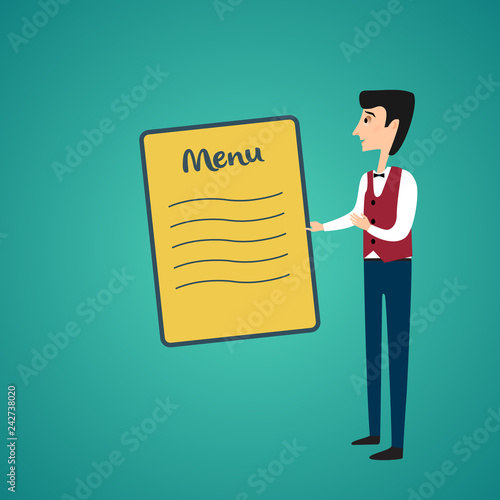 waiter keeps the restaurant menu