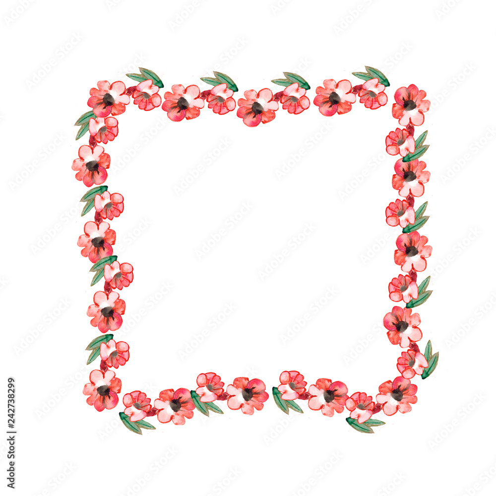 Obraz premium Watercolor.Square frame of red flowers on a white background.