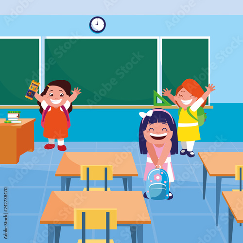little students girls in the classroom