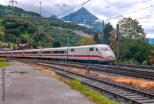 Train station in Lauterbrunnen in Switzerland on a cloudy day