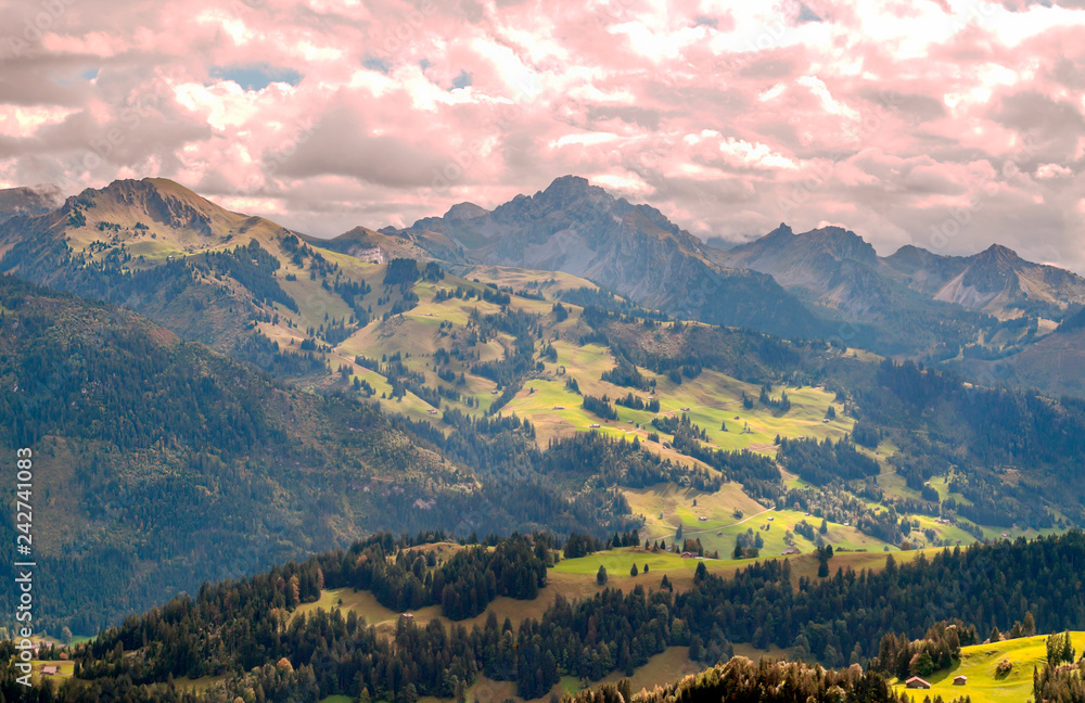 Fototapeta premium Murren mountains in Switzerland on a cloudy day