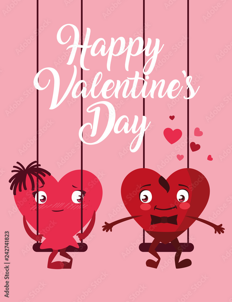 Obraz premium cute hearts couple love in swing