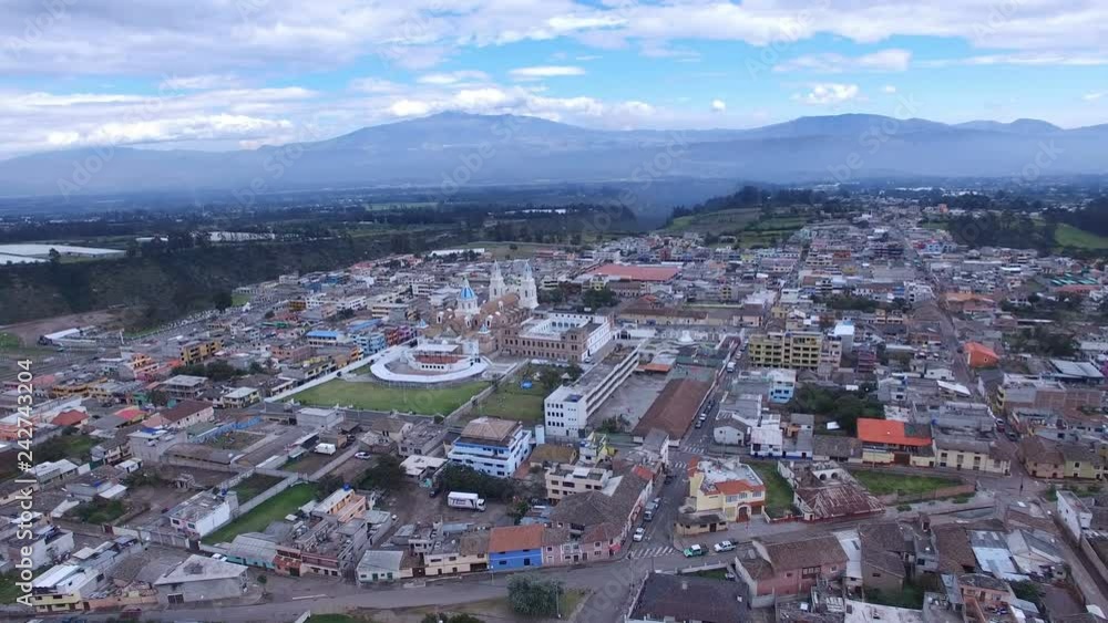 Flying towards the Church of el Quinche in Ecuador Flying towards the Church of el Quinche in Ecuador