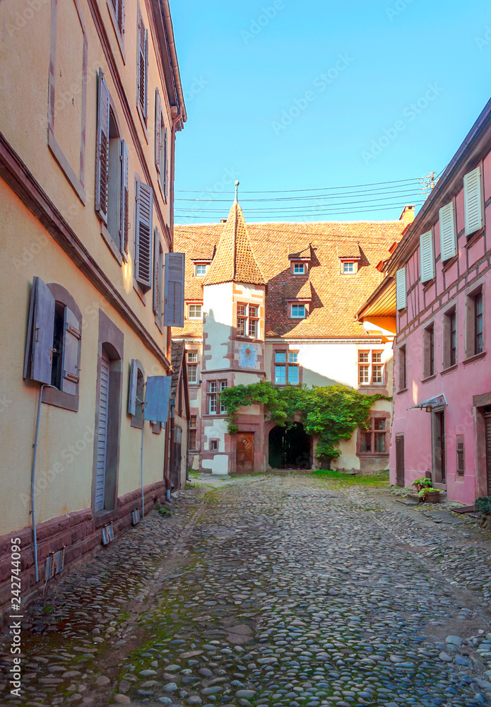 Street in Colmar in Alsace in northern France on a sunny day