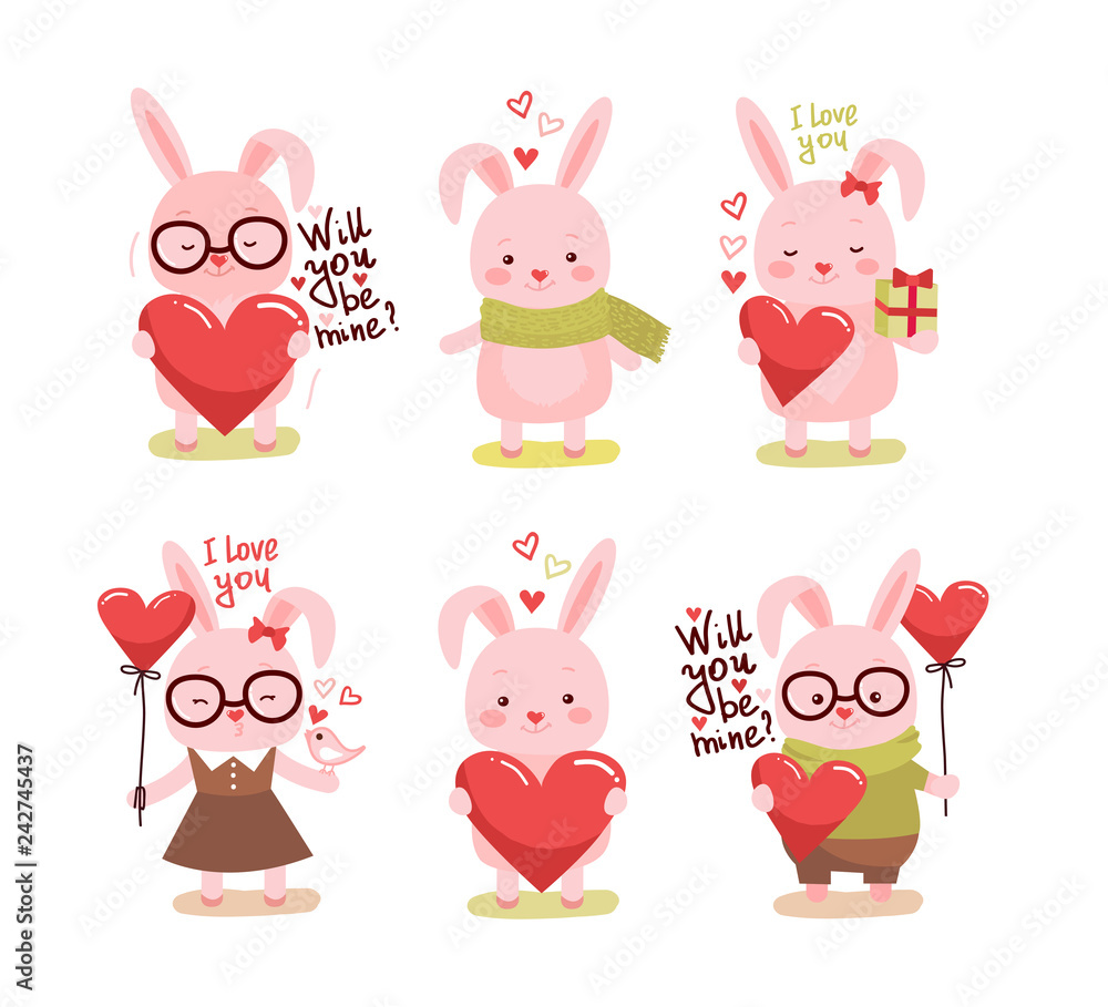 Cute cartoon lovely pink rabbit vector collection Cute cartoon lovely pink rabbit vector collection