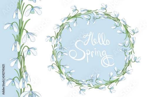 Garland made of early spring flowers, endless horizontal brush and this brush. Good fpr invitation cards, greeting cards, flyers