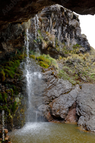 Water fall inside a ravine in the Huancayo mountain range, a place full of nature and tranquility