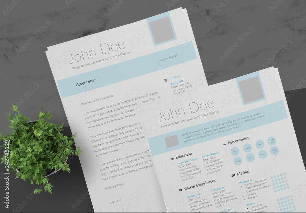 Resume Layout with Blue Accents Stock Template | Adobe Stock