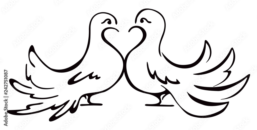 Fototapeta premium Beloved couple doves on illustration
