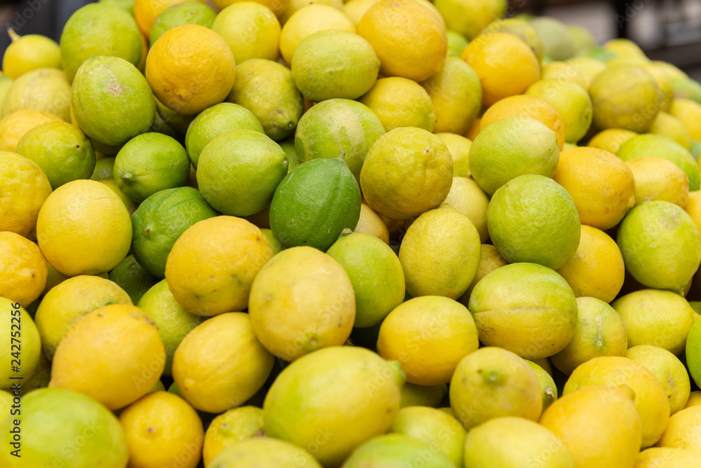 Pile of Egyptian limes at the souk of the historical Cairo