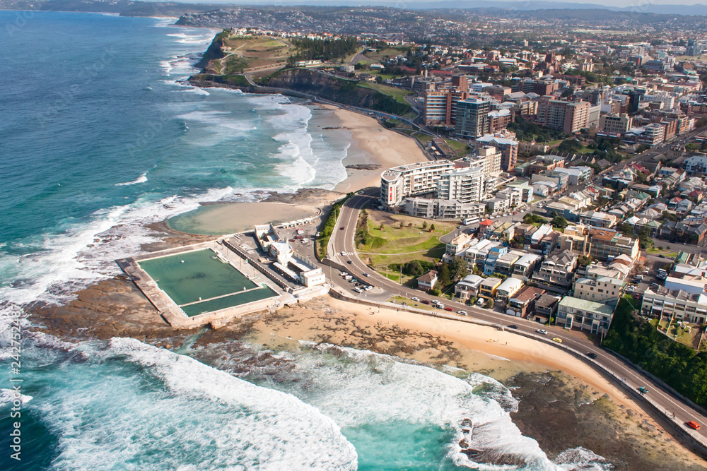 Newcastle baths and beach aerial view