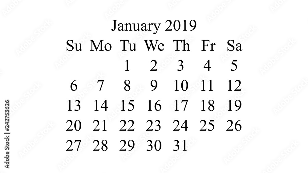 Obraz premium January 2019. Calendar 2019 vector. Simple design minimal 2019 calendar on desktop wallpaper
