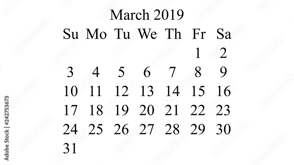 March 2019. Calendar 2019 vector. Simple design minimal 2019 calendar on desktop wallpaper March 2019. Calendar 2019 vector. Simple design minimal 2019 calendar on desktop wallpaper