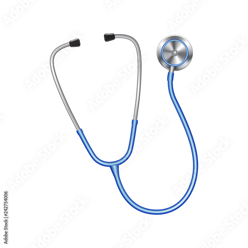 Colored stethoscopes icon, medical equipment for doctor, heart shape, vector illustration isolated on shite background