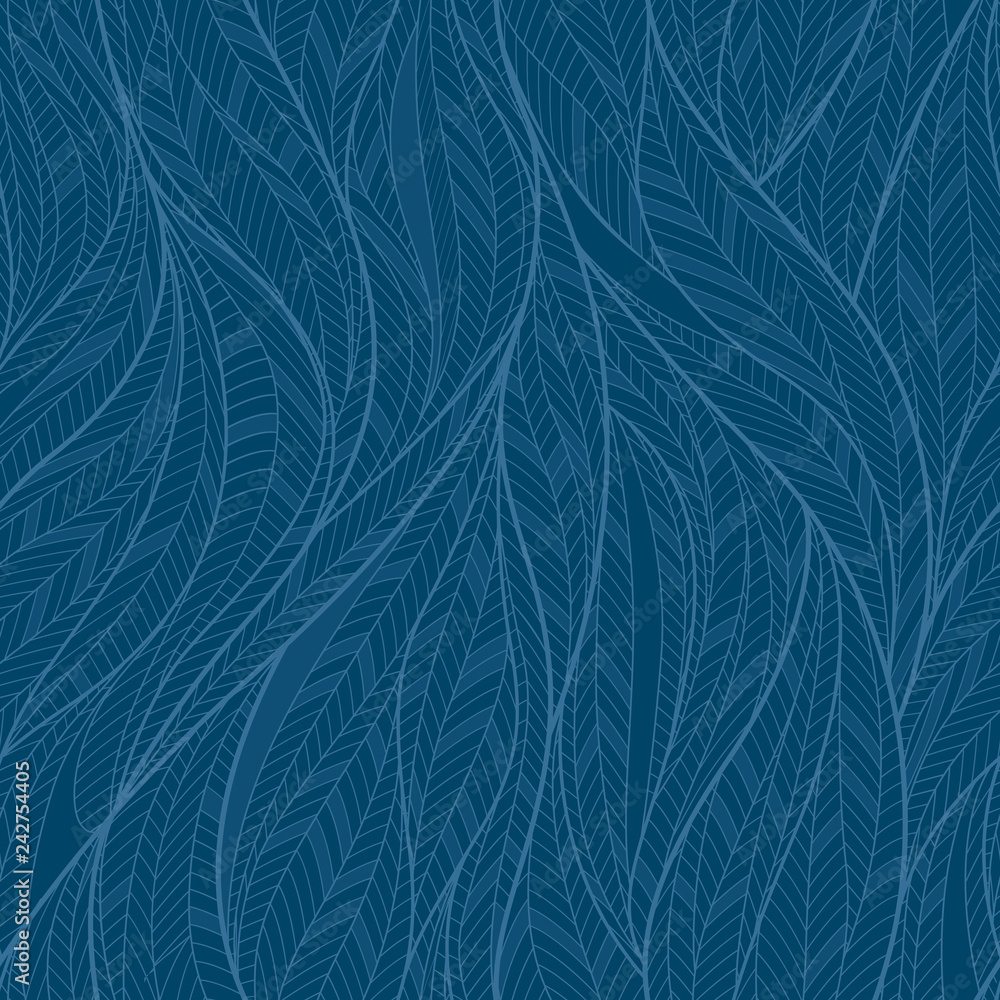Dark tuquoise seamless waves leaves pattern Dark tuquoise seamless waves leaves pattern