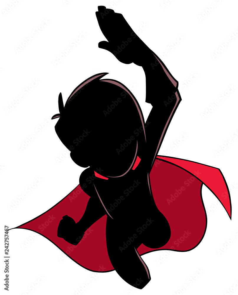 Cartoon silhouette illustration of powerful and healthy super boy ...