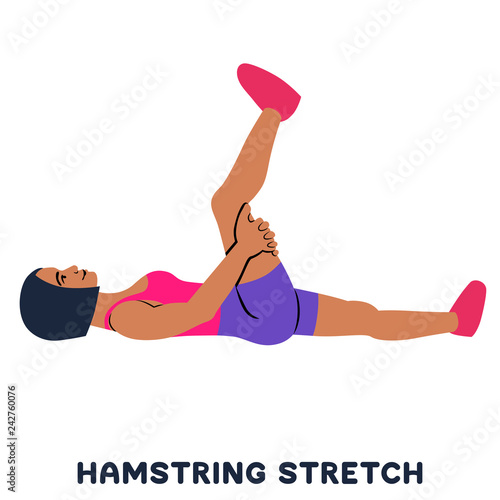Hamstring stretch. Sport exersice. Silhouettes of woman doing exercise. Workout, training.