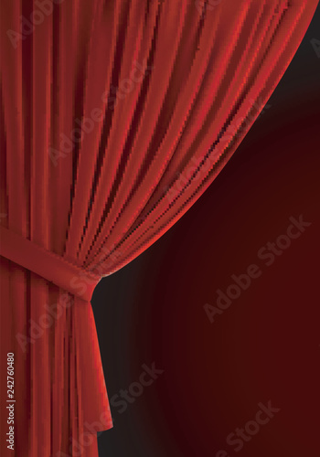 Red curtain background.