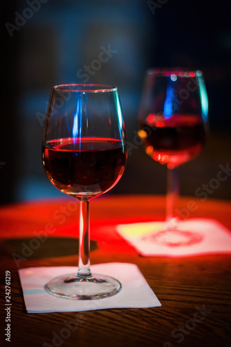wine in glasses. cocktail bar