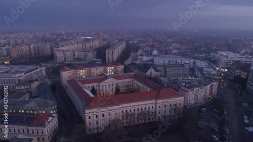 Aerial video of Reformed Great Church in Debrecen city, Hungary photo