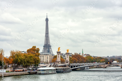 Autumn in Paris near Eiffel tower and Alexander III bridge