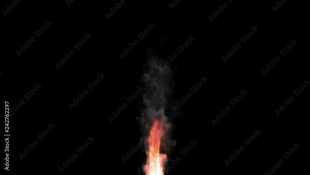 Animated narrow intense flame with quickly dissolving smoke as if burning torch or candle. More dense fire and smoke. Black background, mask included. Animated narrow intense flame with quickly dissolving smoke as if burning torch or candle. More dense fire and smoke. Black background, mask included.