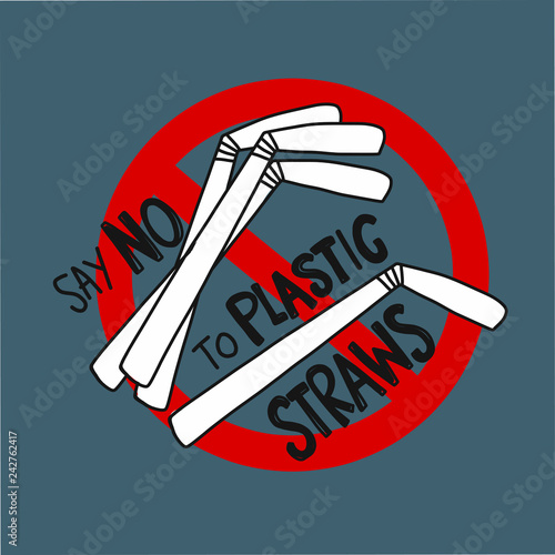 Say no to plastic straws cartoon vector illustration