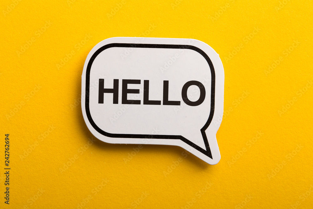 Hello Speech Bubble Isolated On Yellow Background