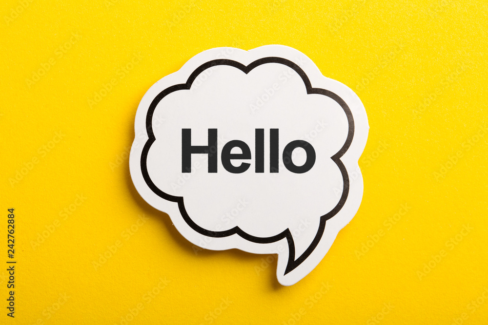 Hello Speech Bubble Isolated On Yellow Background Hello Speech Bubble Isolated On Yellow Background