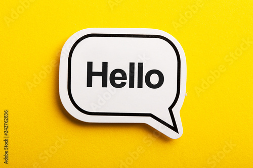 Hello Speech Bubble Isolated On Yellow Background