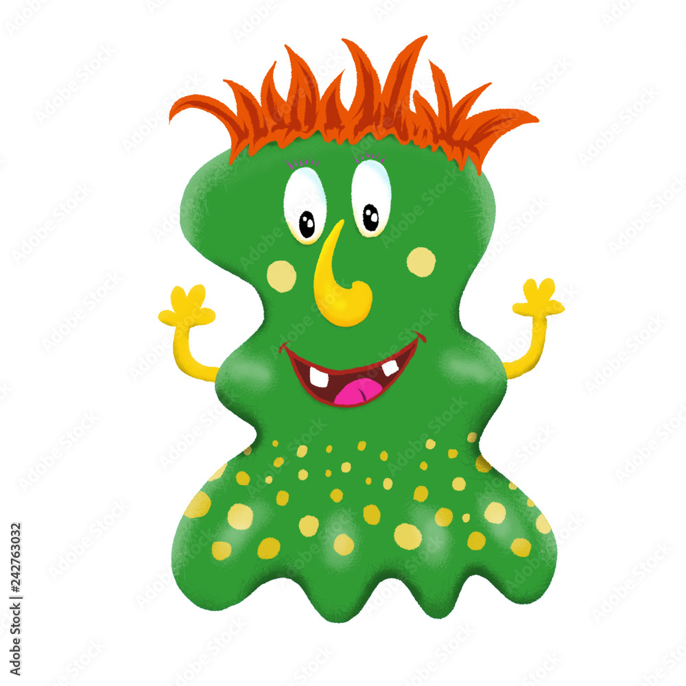 Green children's cute monster character. Original digital illustration. Green children's cute monster character. Original digital illustration.