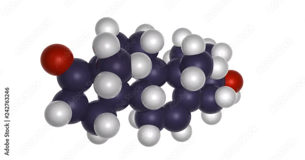 Dehydroepiandrosterone, DHEA, androstenolone, adrenal steroid hormone, 3d molecular model spinning in infinite seamless loop in 4K UHD resolution with alpha channel. Dehydroepiandrosterone, DHEA, androstenolone, adrenal steroid hormone, 3d molecular model spinning in infinite seamless loop in 4K UHD resolution with alpha channel.