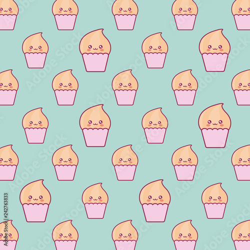 cute ice creams kawaii characters pattern