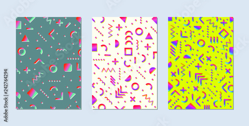 Memphis pattern Set of creative universal cards Design for banner poster invitation placard flyer brochure Vector Illustration 