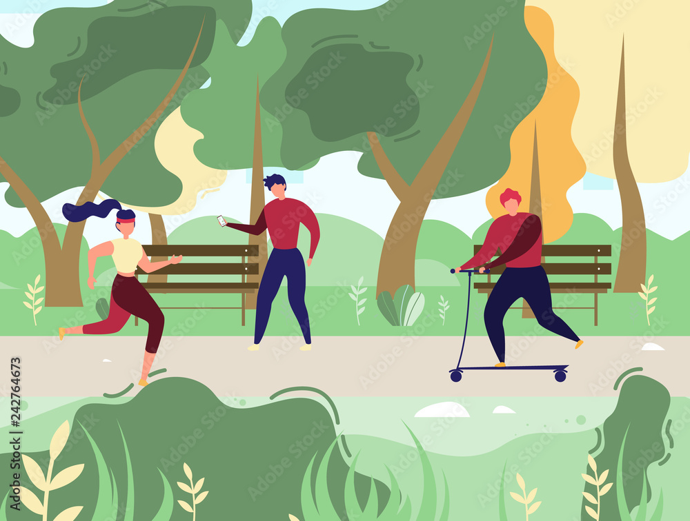 People Resting and Doing Sports in Park Vector