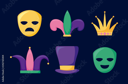 mardi gras card set icons
