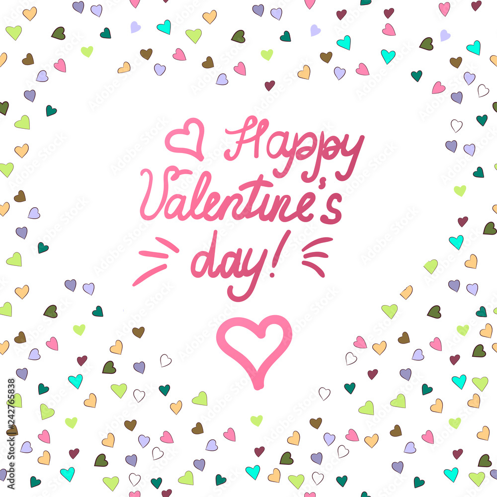 Vector graphics. Heart-shaped frame with Happy Valentine s day lettering on white background. Illustration.