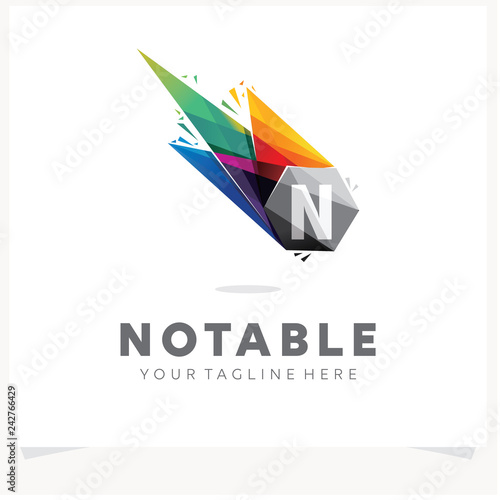 Letter N Logo Design with Colorful Polygon Comet, Logo Design Template Inspiration, App Icon Design