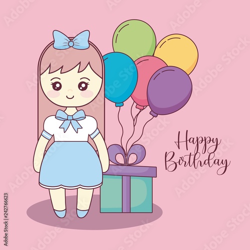 cute little doll happy birthday card