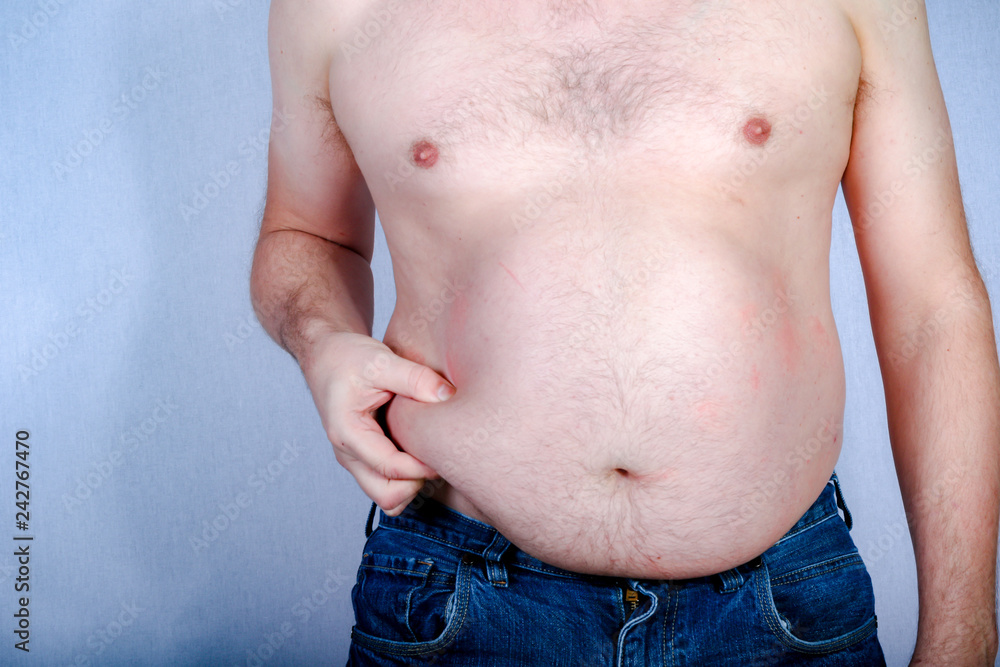Naklejka premium Shirtless overweight caucasian man