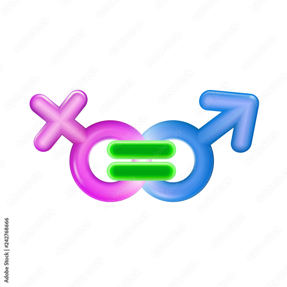 Gender equality concept icon plastic realistic illustration. Pink and Blue male and female sex symbol equal. Sign toy 3d. Happy sexual affiliation. Men and women love vector illustration Gender equality concept icon plastic realistic illustration. Pink and Blue male and female sex symbol equal. Sign toy 3d. Happy sexual affiliation. Men and women love vector illustration