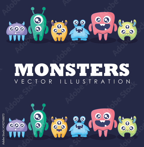 group of cute monsters card