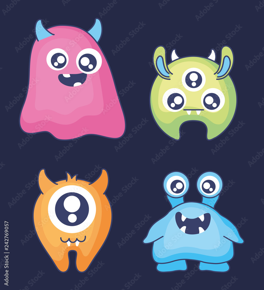 group of cute monsters card