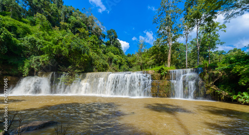 Beautiful waterfall in natural  Si Dit Waterfall  with blue sky in khao kho national park