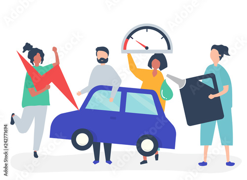 People fueling the car with gasoline